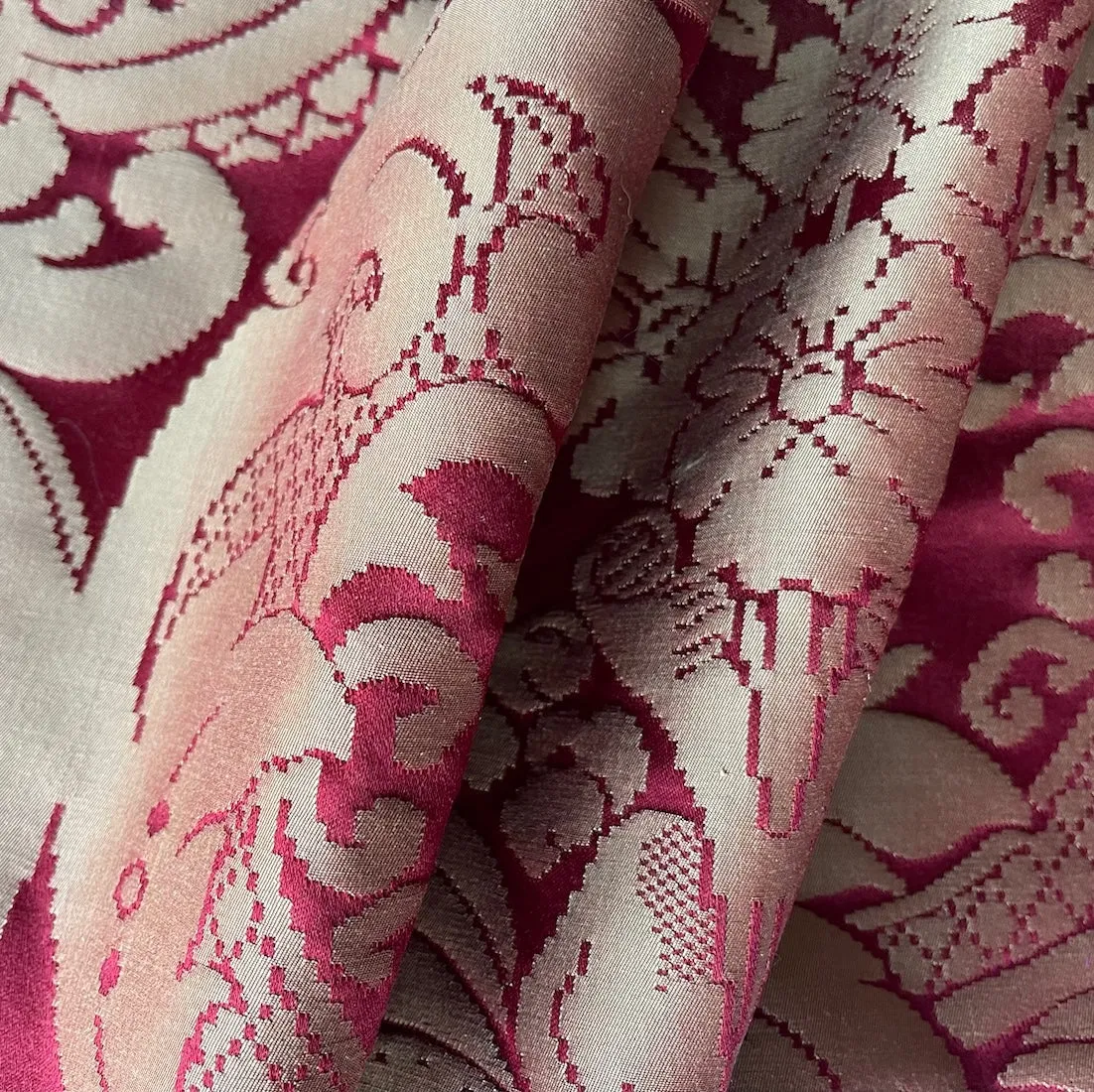 Ornate Hibiscus & Mellow Gold Silk Damask Jacquard