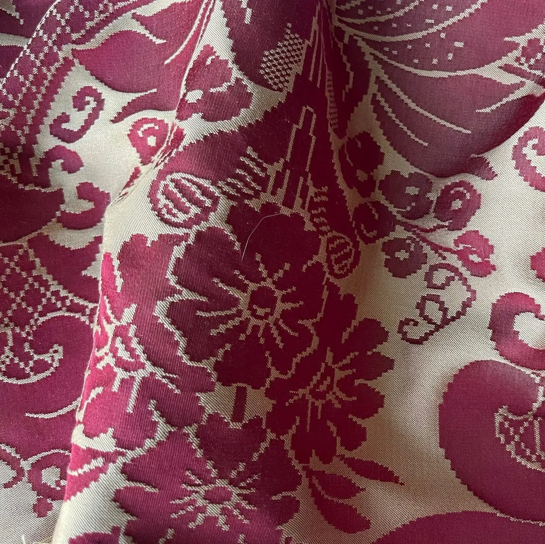 Ornate Hibiscus & Mellow Gold Silk Damask Jacquard