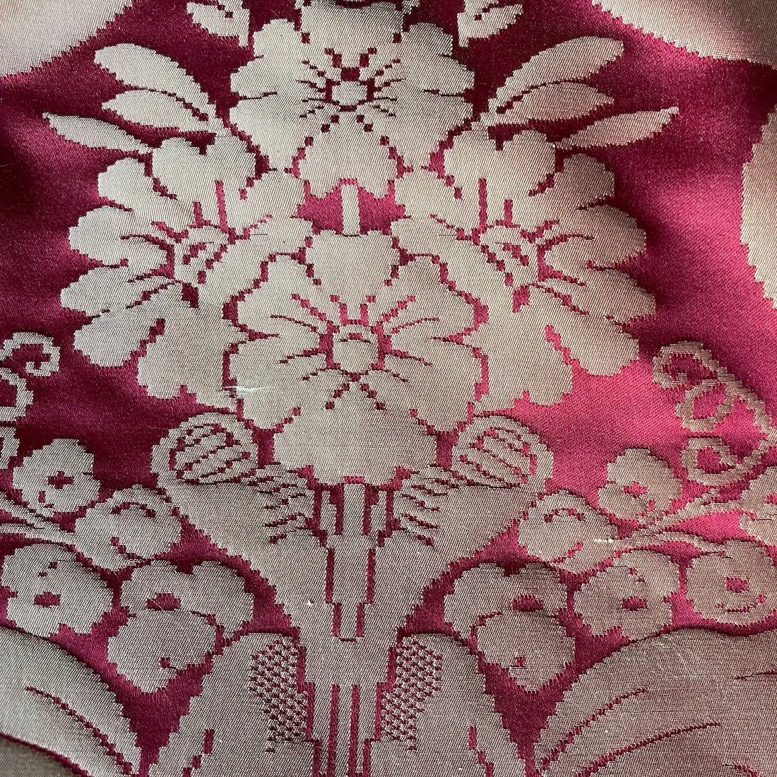 Ornate Hibiscus & Mellow Gold Silk Damask Jacquard