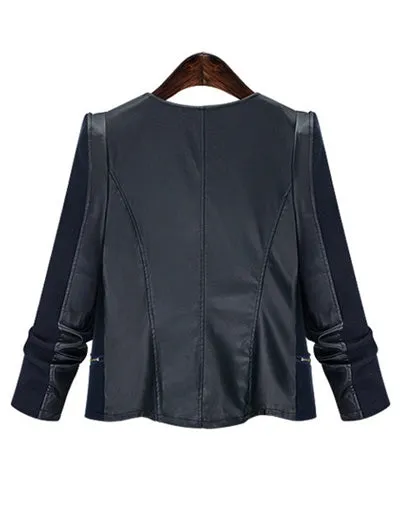 Plus Size Chic Zipped Leather Patchwork Jacket For Women