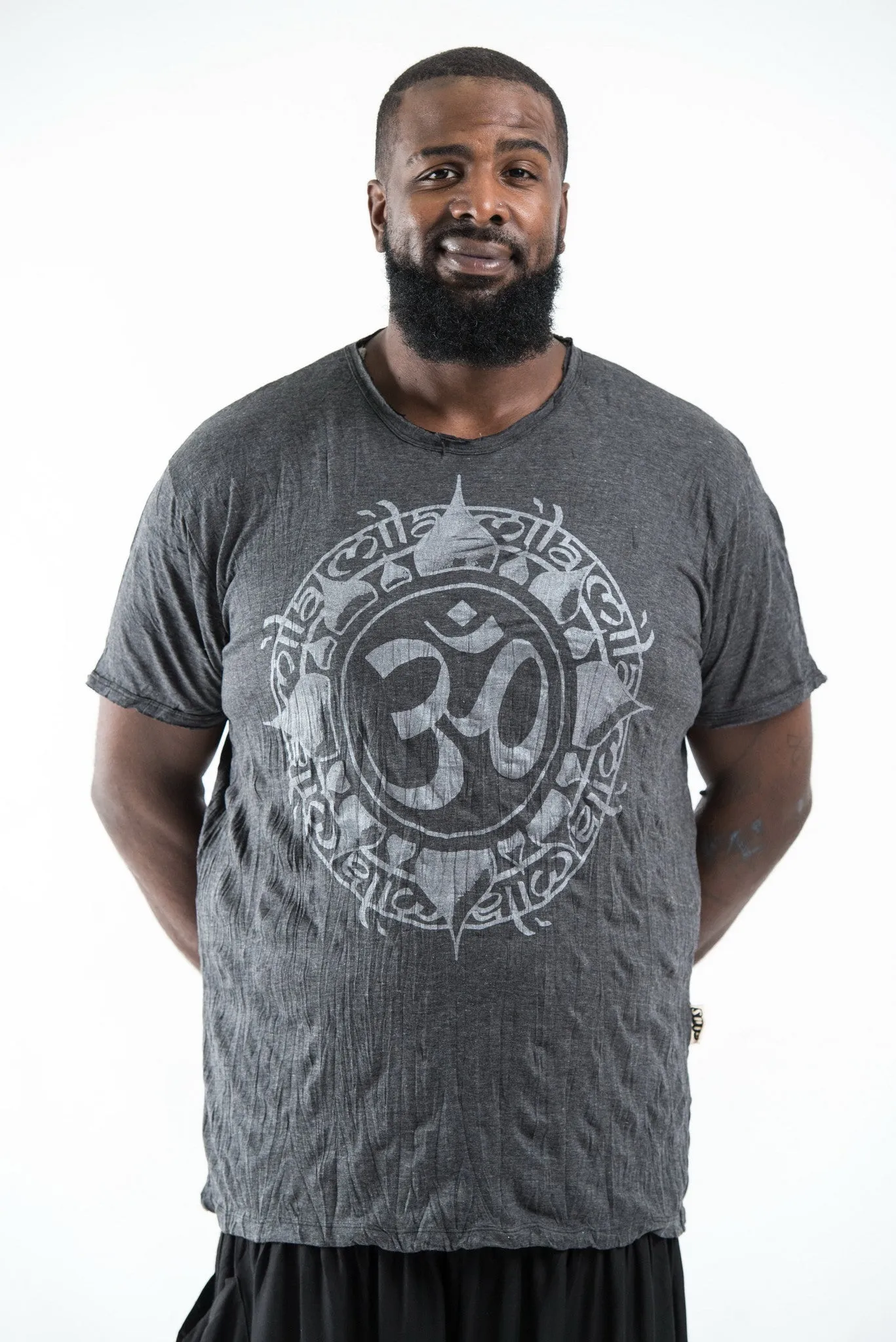 Plus Size Mens Infinitee Om T-Shirt in Silver on Black