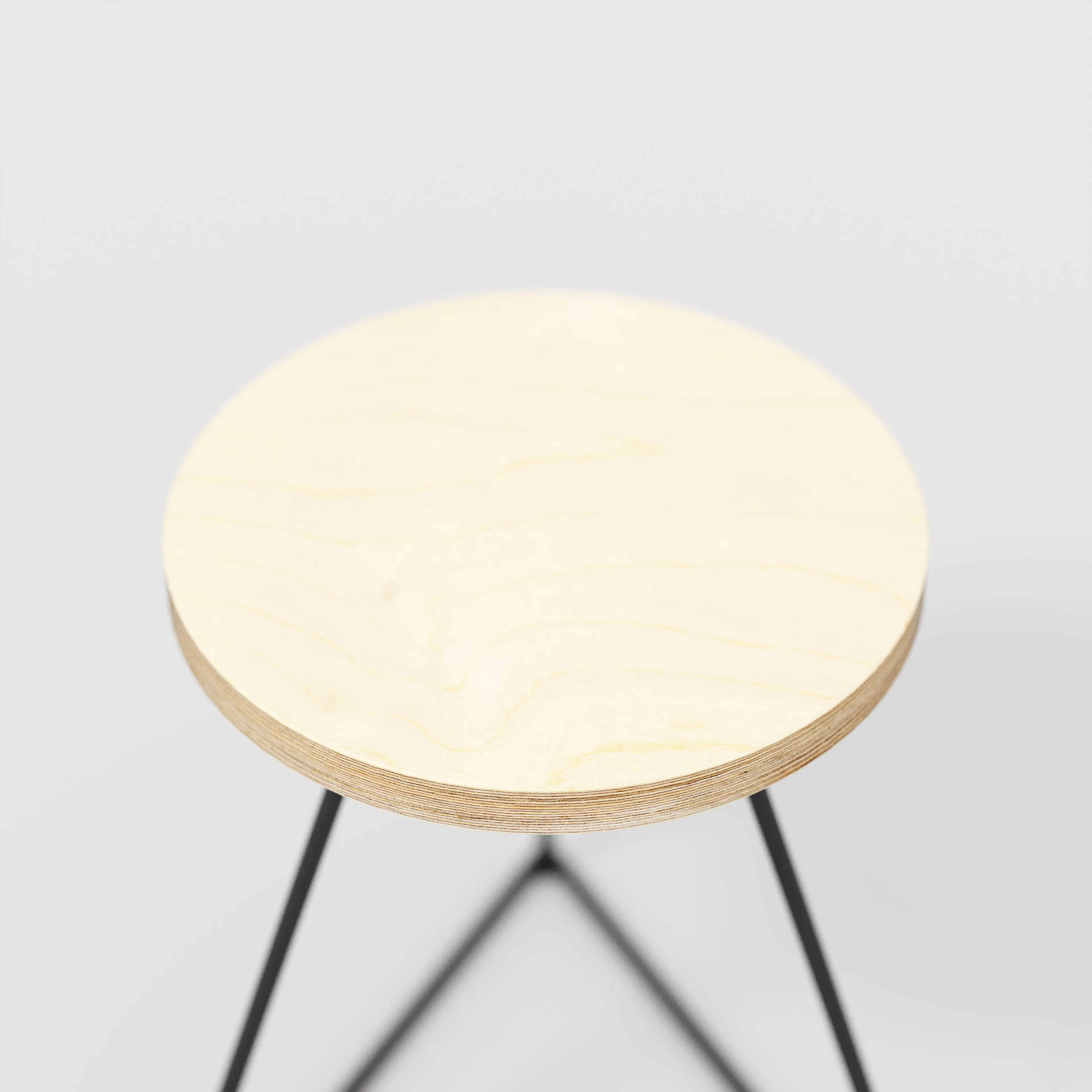 Plywood Stool with Black Prism Base - Plywood Birch