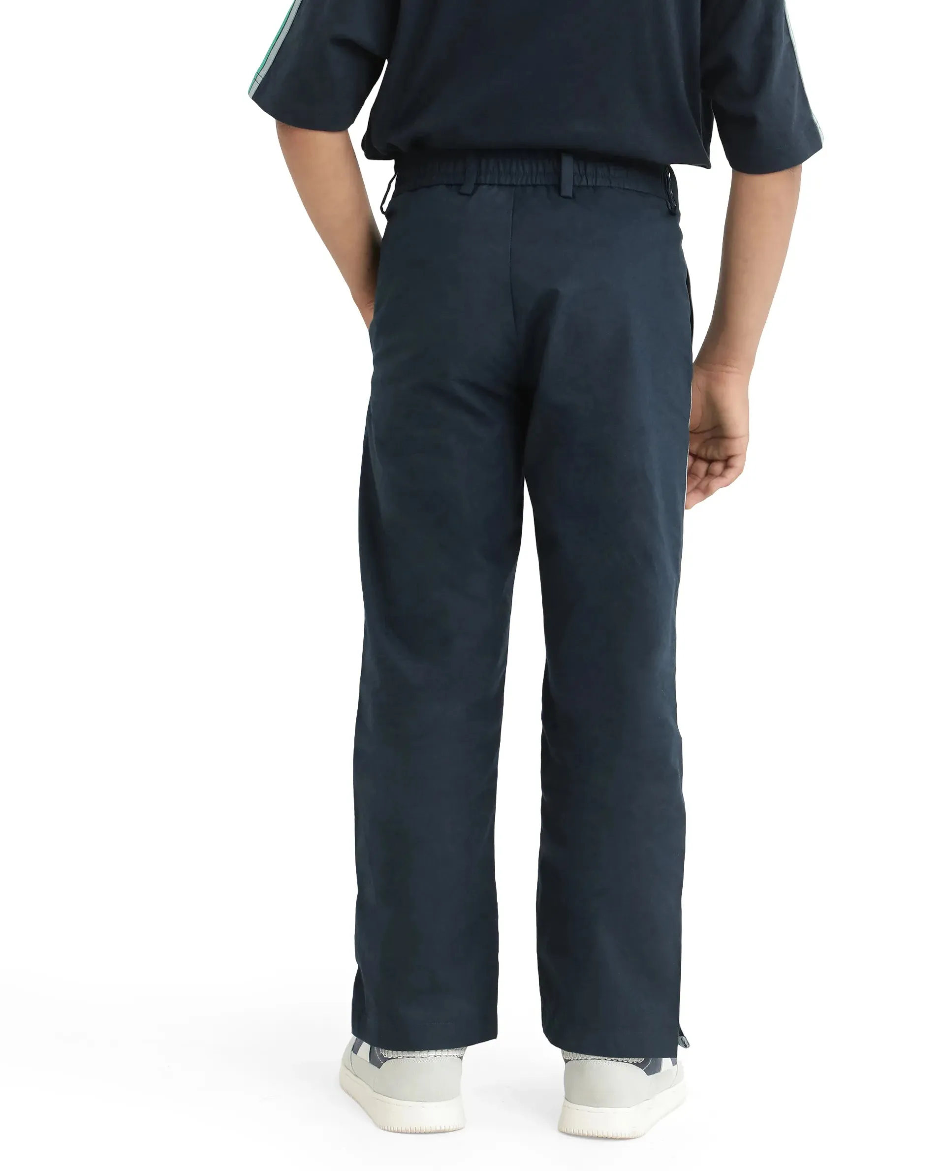 Rare Ones Kids Taper-B Navy Tape Detailed Button And Zip Closure Regular Fit Cotton Trouser