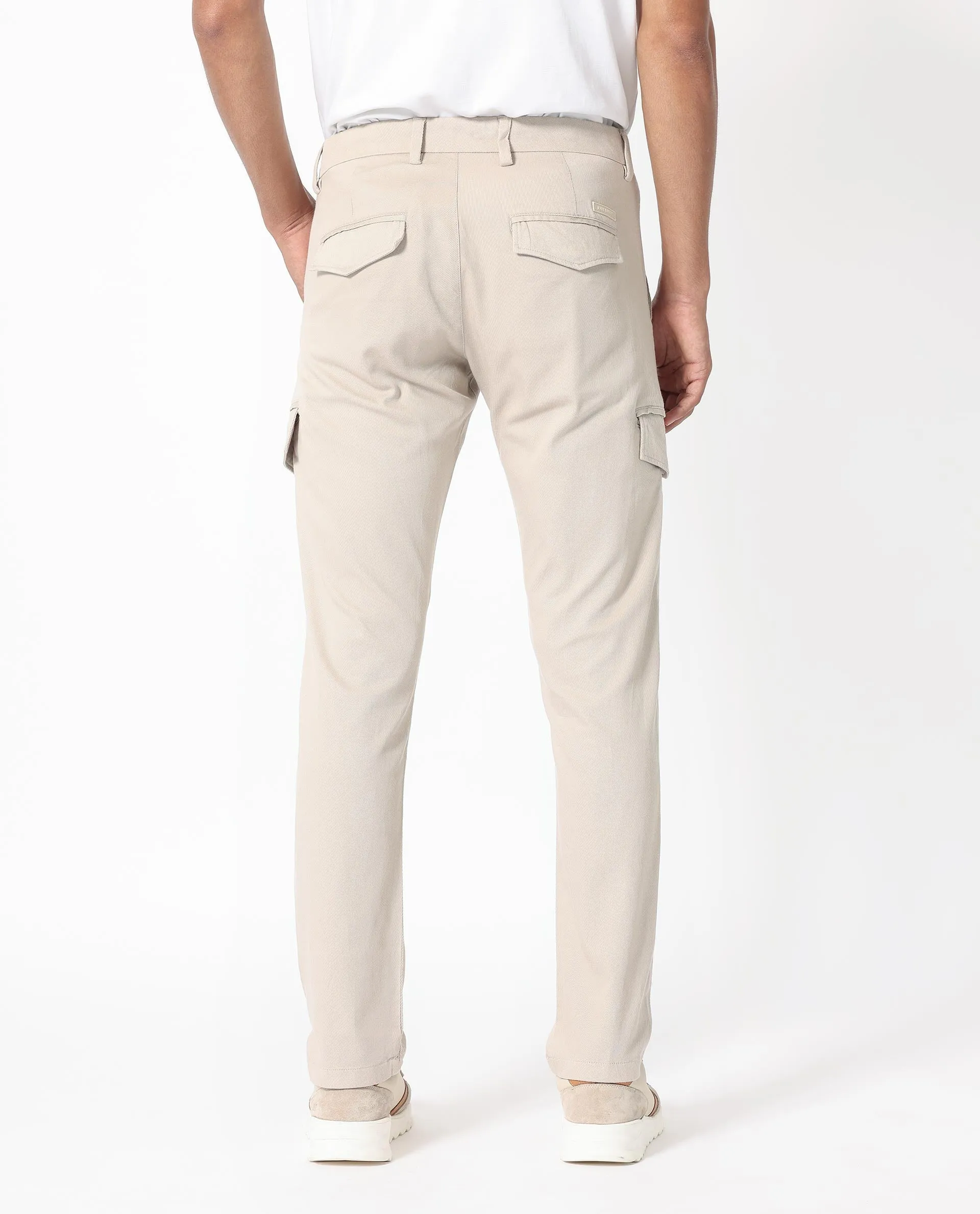 Rare Rabbit Men's Curo Beige Solid Mid-Rise Regular Fit Cargo Style Trouser