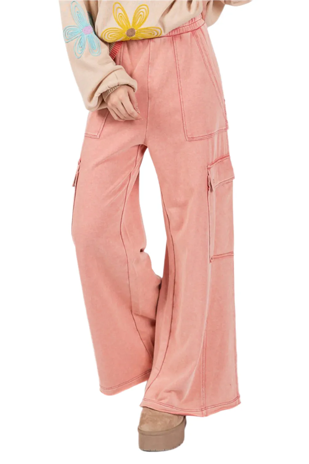 SAGE   FIG Knit Terry Mineral Wash Wide Leg Pants