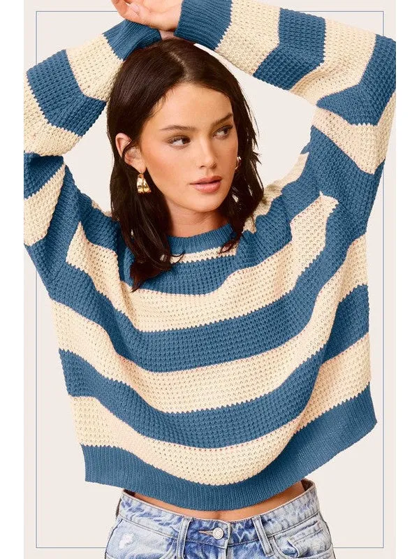 Striped Round Neck Loose Fit Sweater