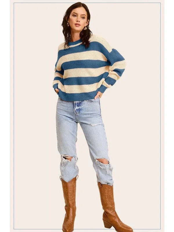 Striped Round Neck Loose Fit Sweater