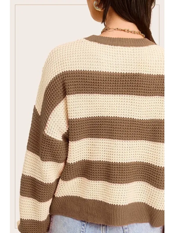 Striped Round Neck Loose Fit Sweater