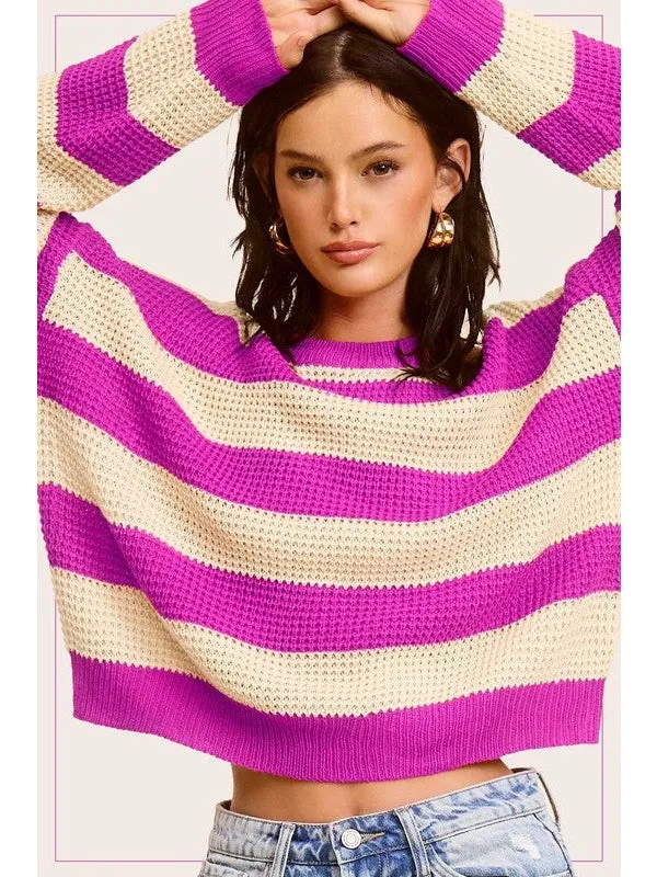 Striped Round Neck Loose Fit Sweater