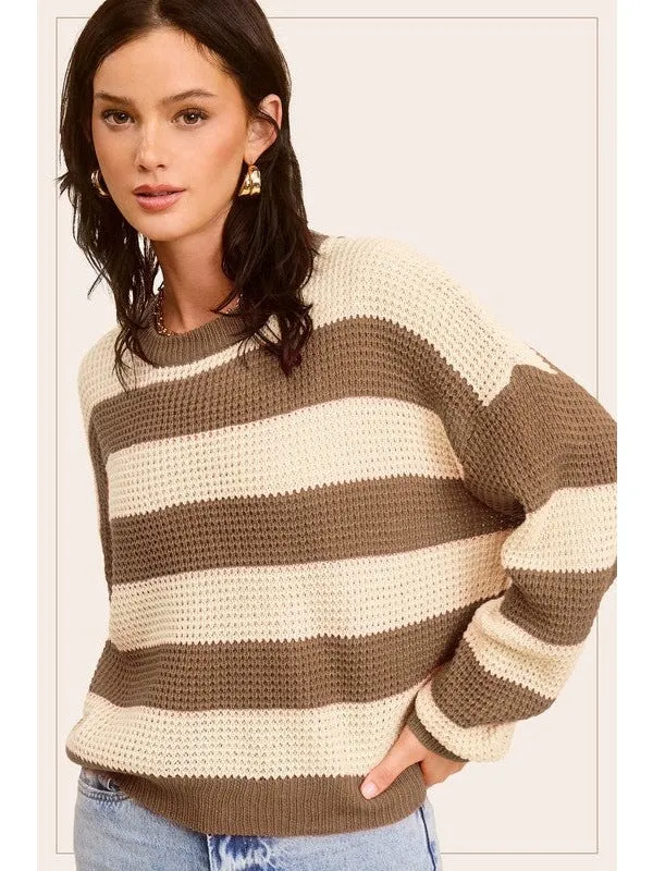 Striped Round Neck Loose Fit Sweater