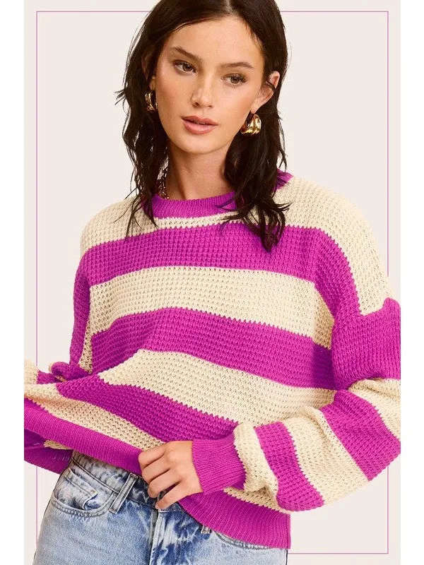 Striped Round Neck Loose Fit Sweater