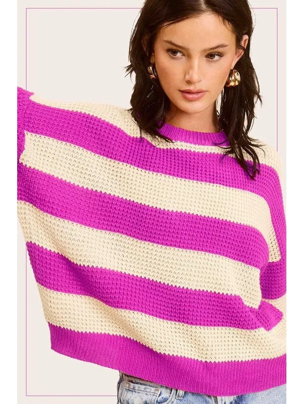 Striped Round Neck Loose Fit Sweater