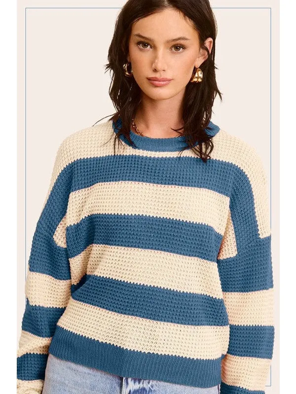 Striped Round Neck Loose Fit Sweater