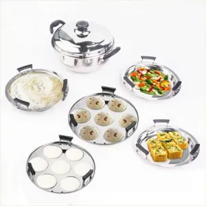 The Indus Valley Stainless Steel Idli/Dhokla/Momo Maker/Multi Pot/Steaming Set | Large, 5 Plates, 29cm/11.3 inch, 4.2Ltr, 1.5kg | Nonstick 3-Layer Bottom | Induction friendly, 100% Pure & Toxin-free