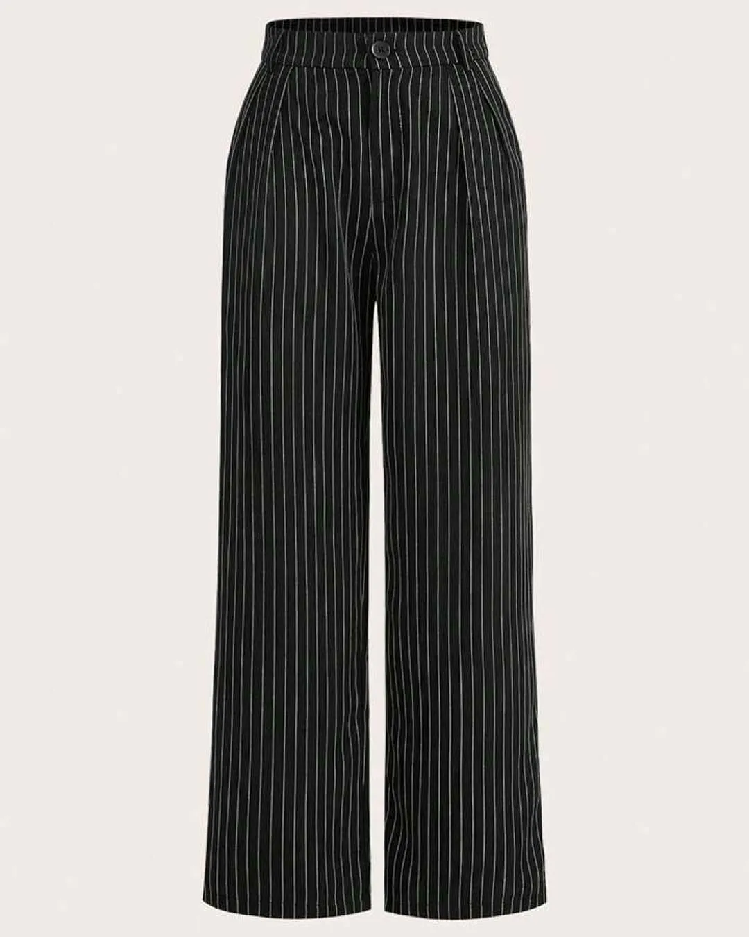 Trendy Korean Style Pinstripe Black Trousers