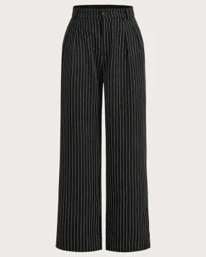 Trendy Korean Style Pinstripe Black Trousers