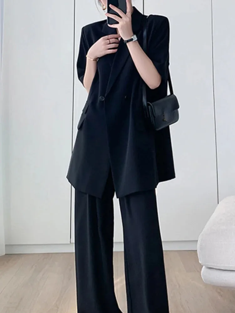 Two Pieces Set Chic Casual Loose Blazer & Trousers Suit