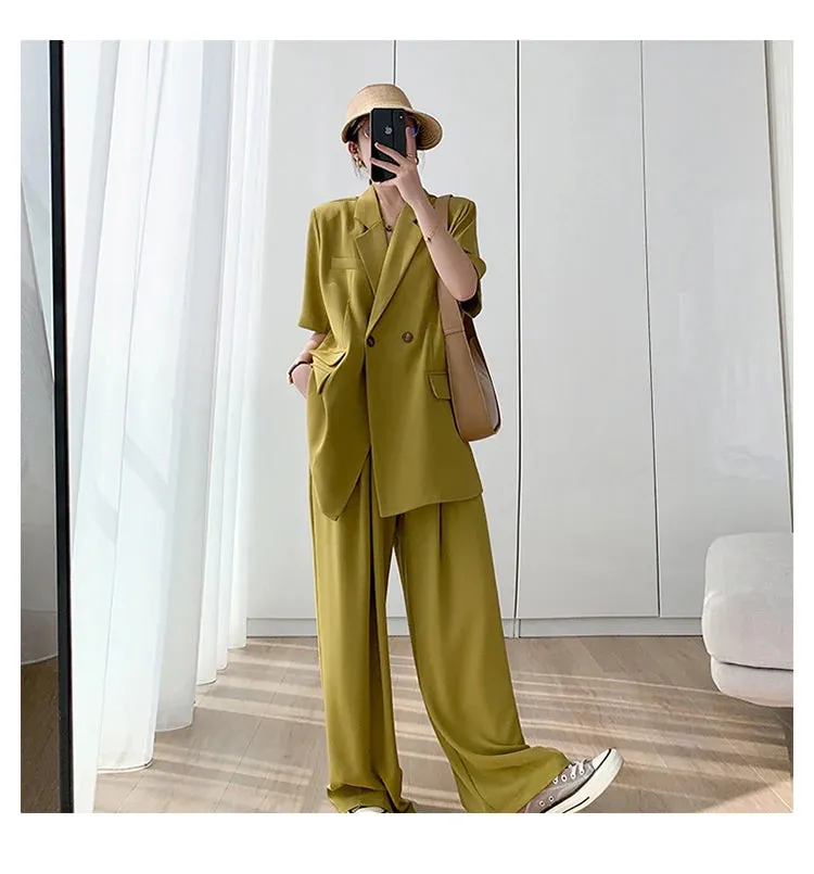 Two Pieces Set Chic Casual Loose Blazer & Trousers Suit