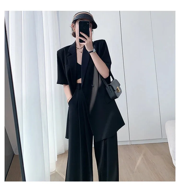 Two Pieces Set Chic Casual Loose Blazer & Trousers Suit