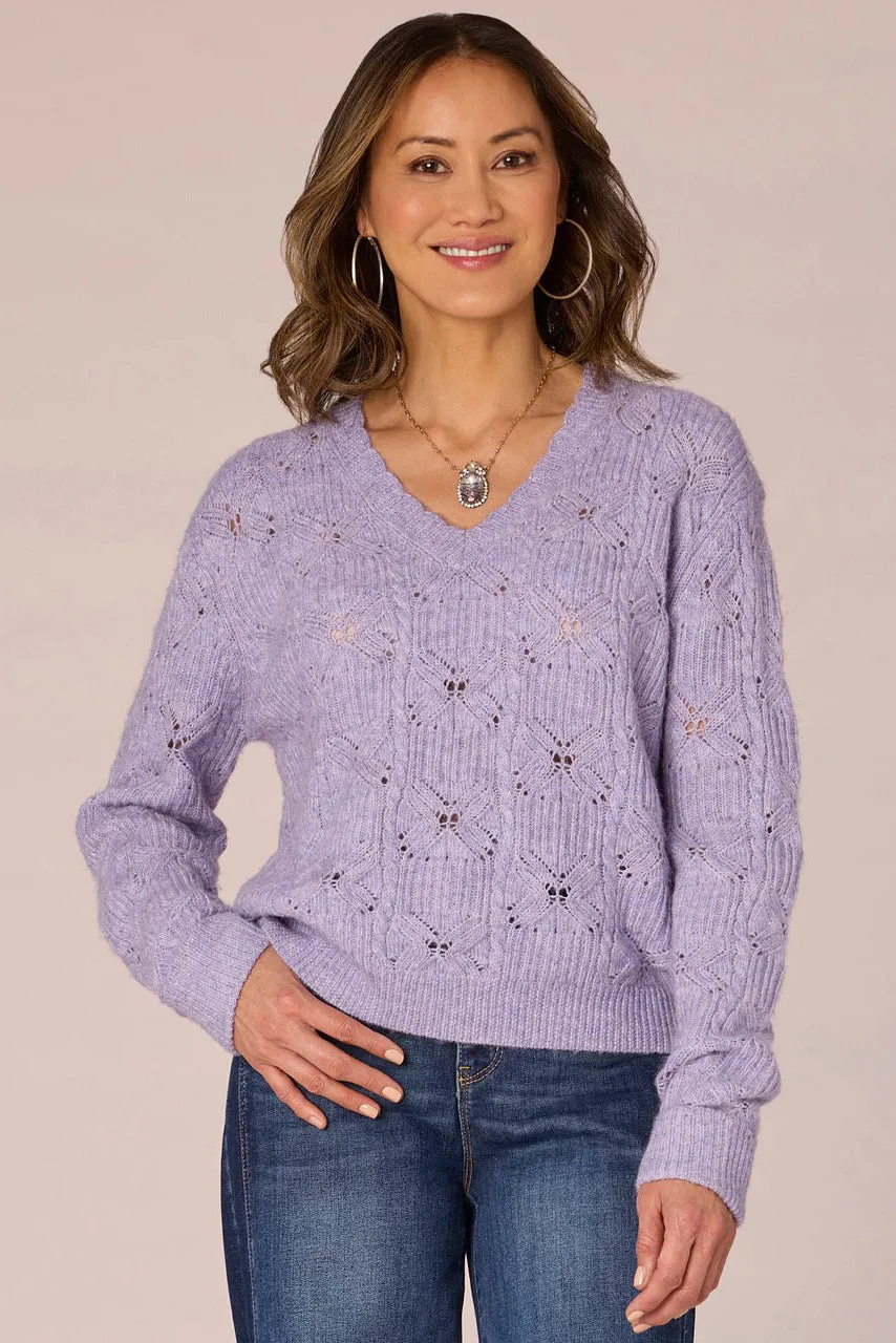 V-Neck Scallop Edge Sweater