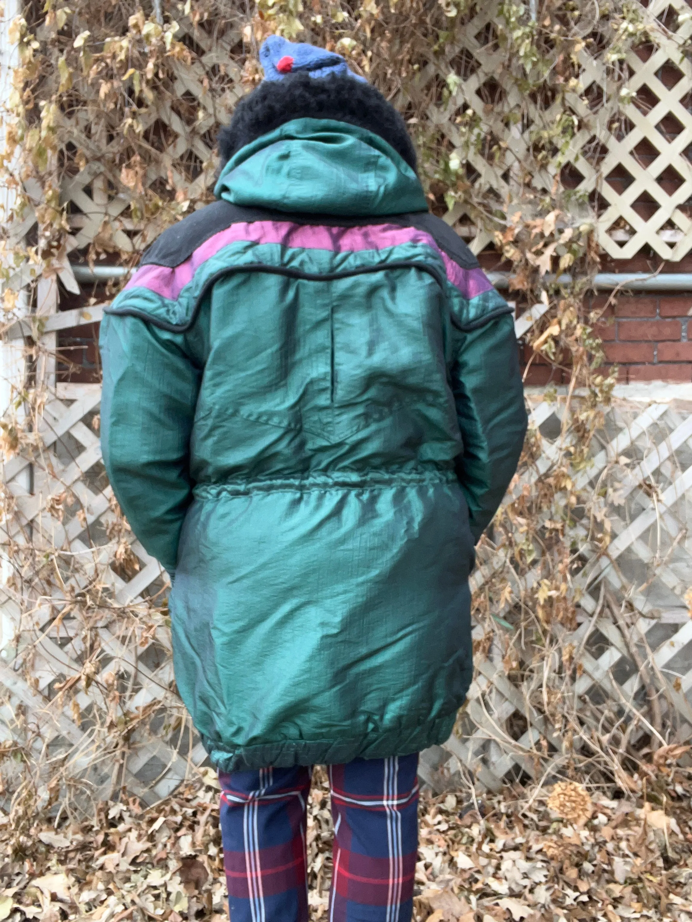 Vintage Early 90's Green Burgundy & Black Nylon Parka