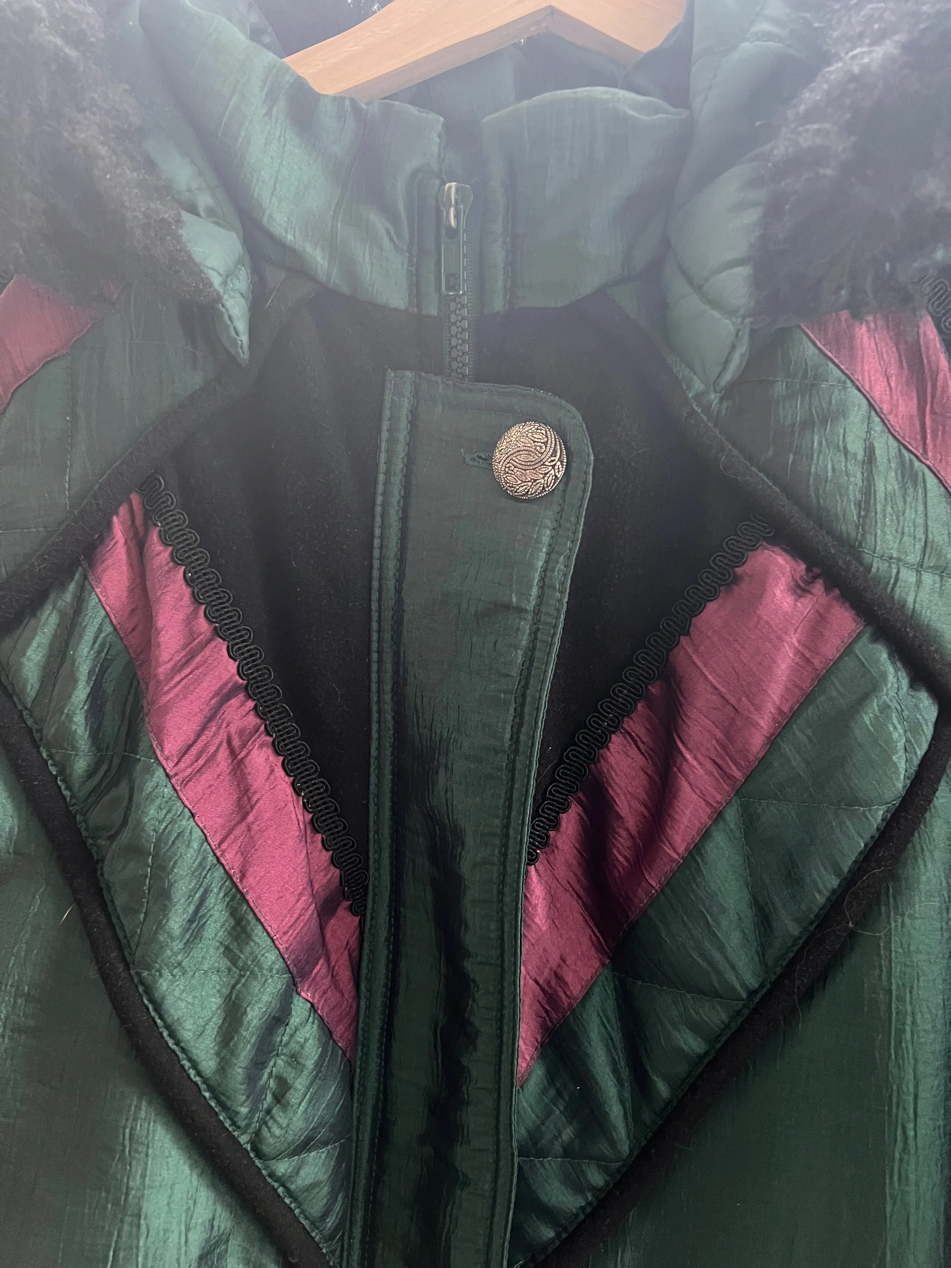 Vintage Early 90's Green Burgundy & Black Nylon Parka