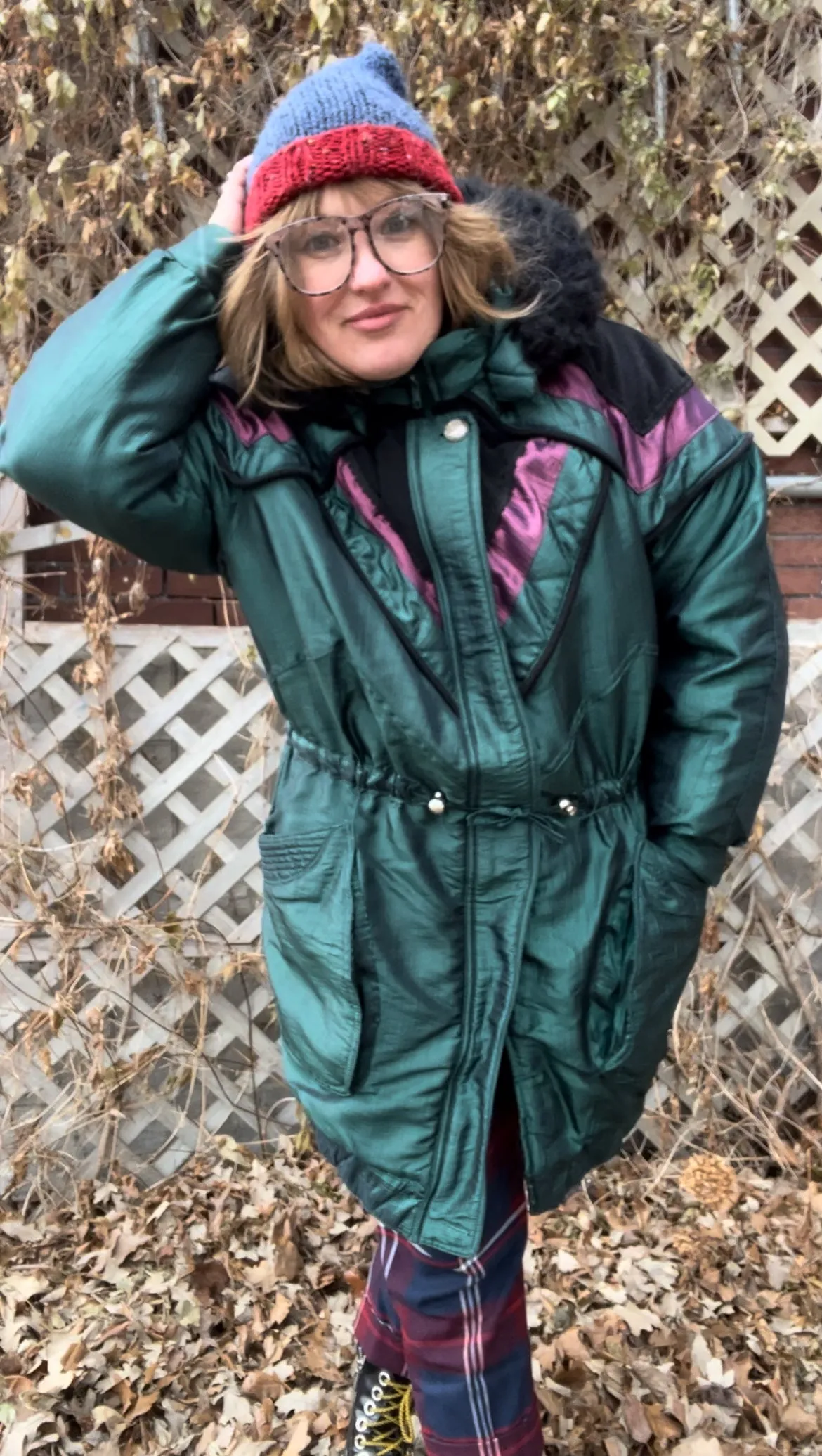 Vintage Early 90's Green Burgundy & Black Nylon Parka