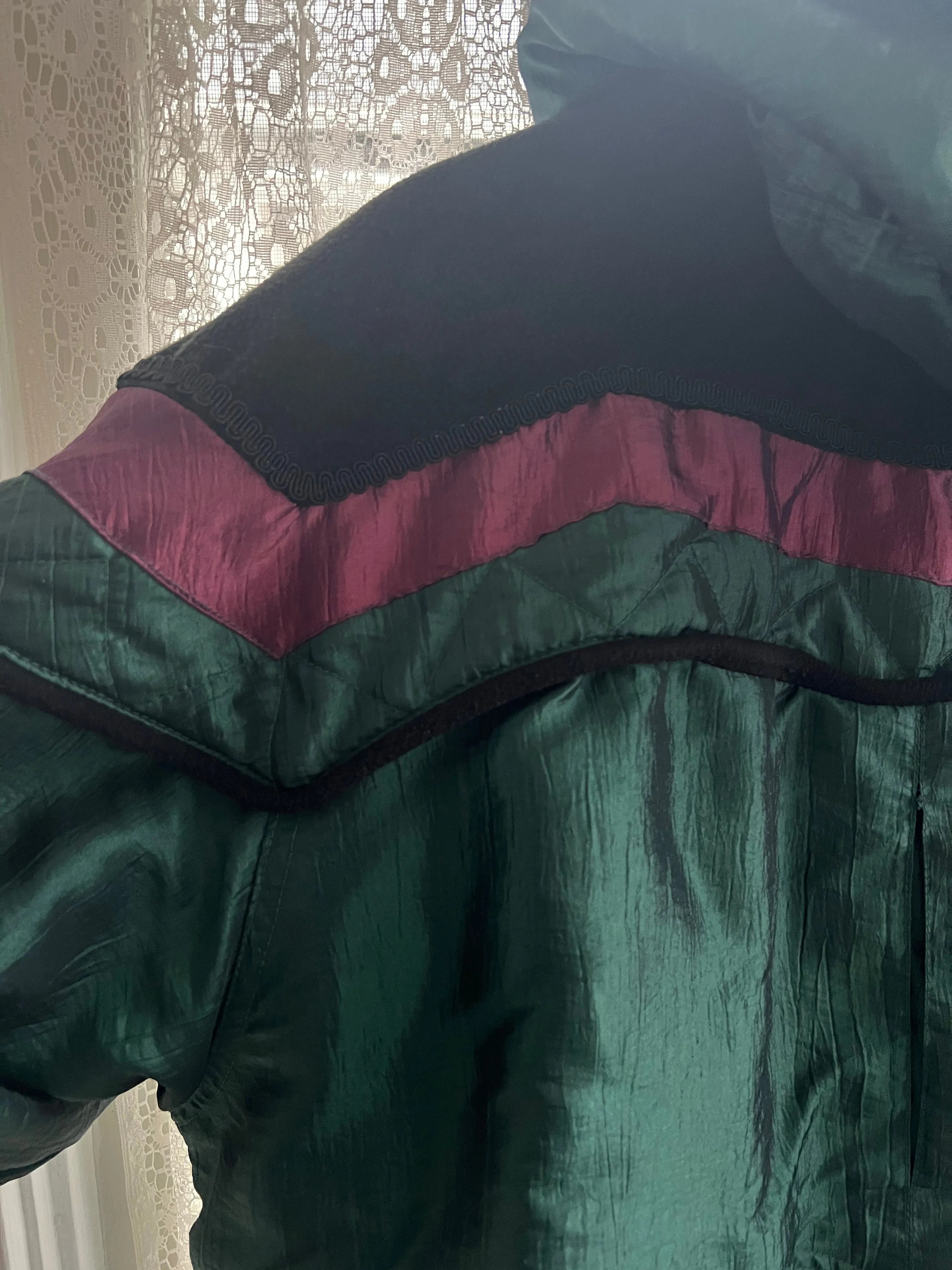 Vintage Early 90's Green Burgundy & Black Nylon Parka