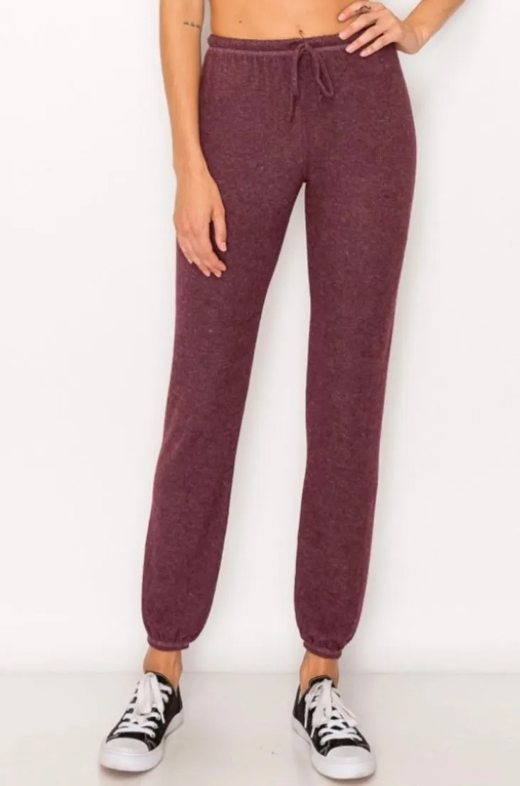 Winter cherry lounge cozy brushed jersey pants with elastic drawstring pants with elastic at ankles