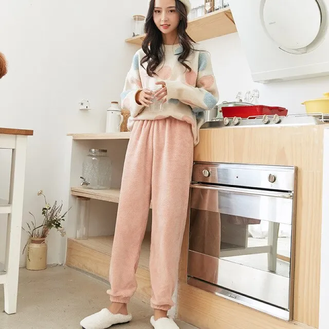 Women Casual Home Trousers Warm Fleece Pants Coral Fleece Loose Comfortable Plush Pants Autumn Winter Sleepwear Sleep Pants