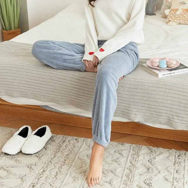 Women Casual Home Trousers Warm Fleece Pants Coral Fleece Loose Comfortable Plush Pants Autumn Winter Sleepwear Sleep Pants