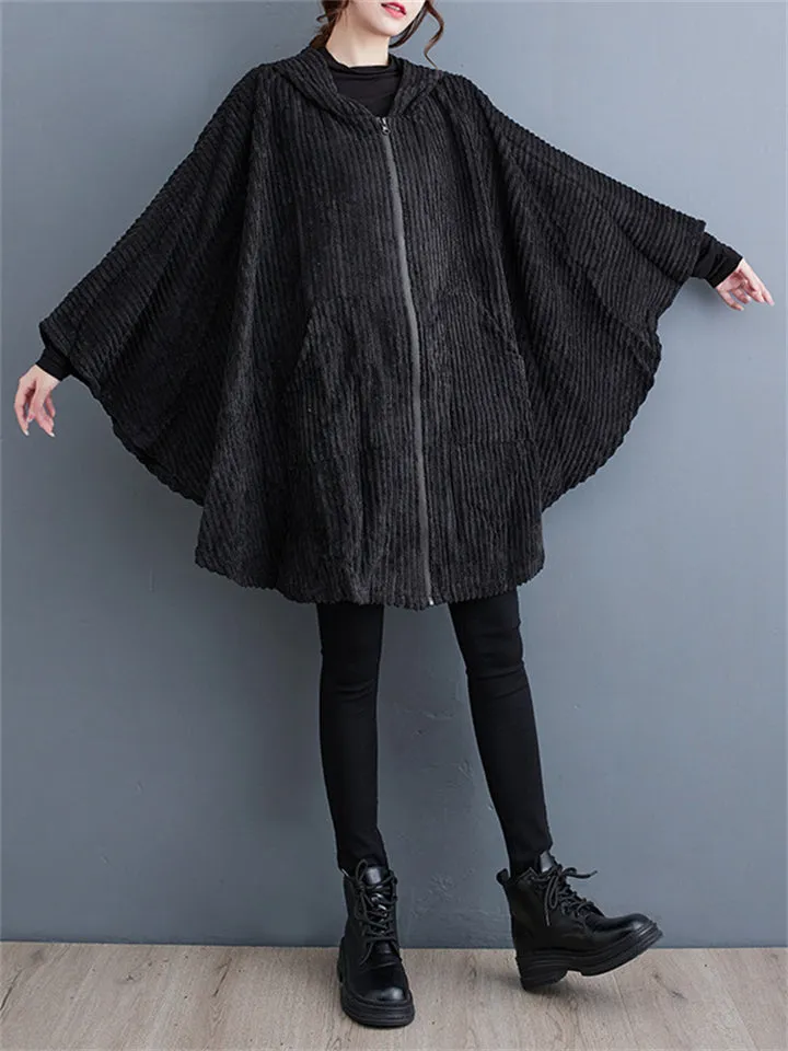 Women's Chic Corduroy Oversized Hooded Bat Jackets