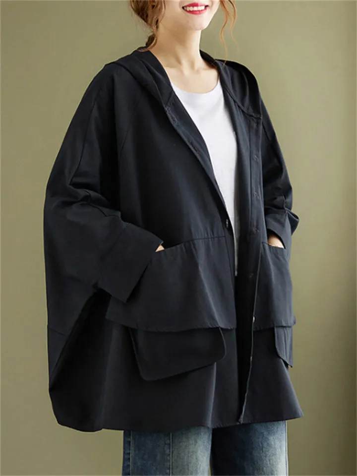 Women's Chic Hooded Windproof Cape Trench Coat