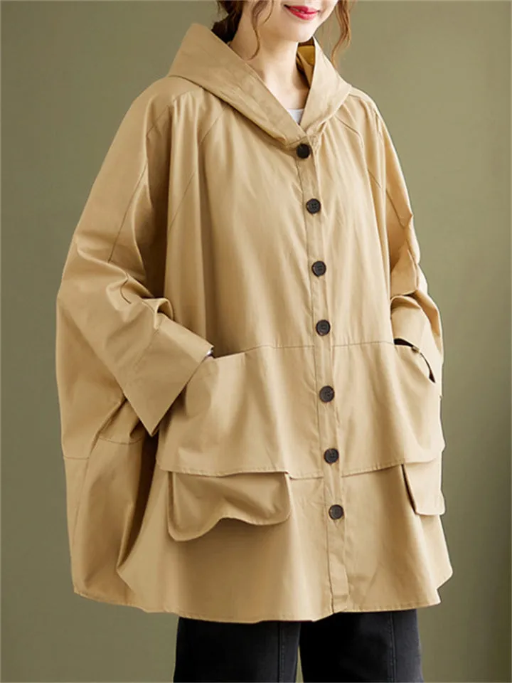 Women's Chic Hooded Windproof Cape Trench Coat