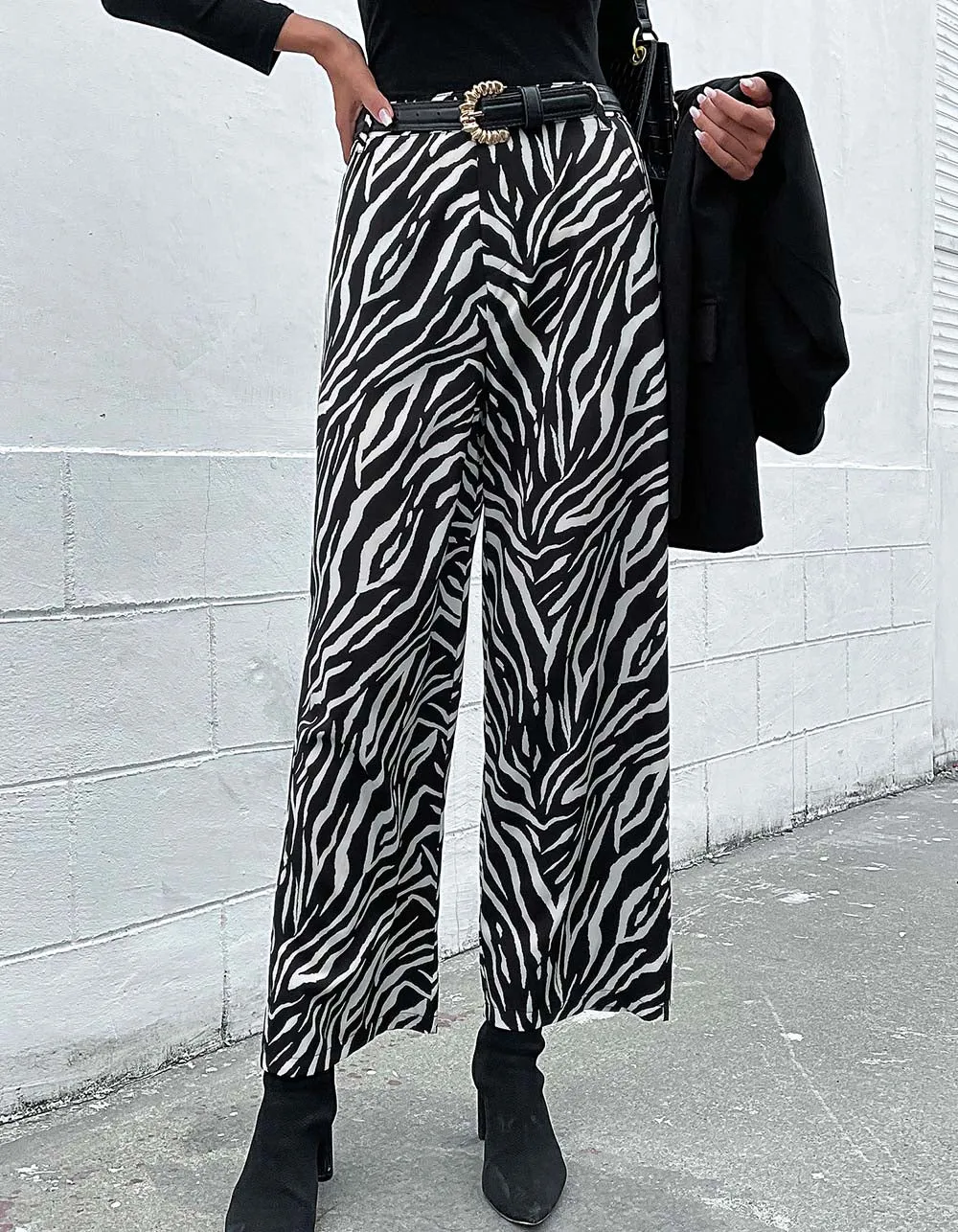 Zebra Print High Waist Wide-Leg Pants